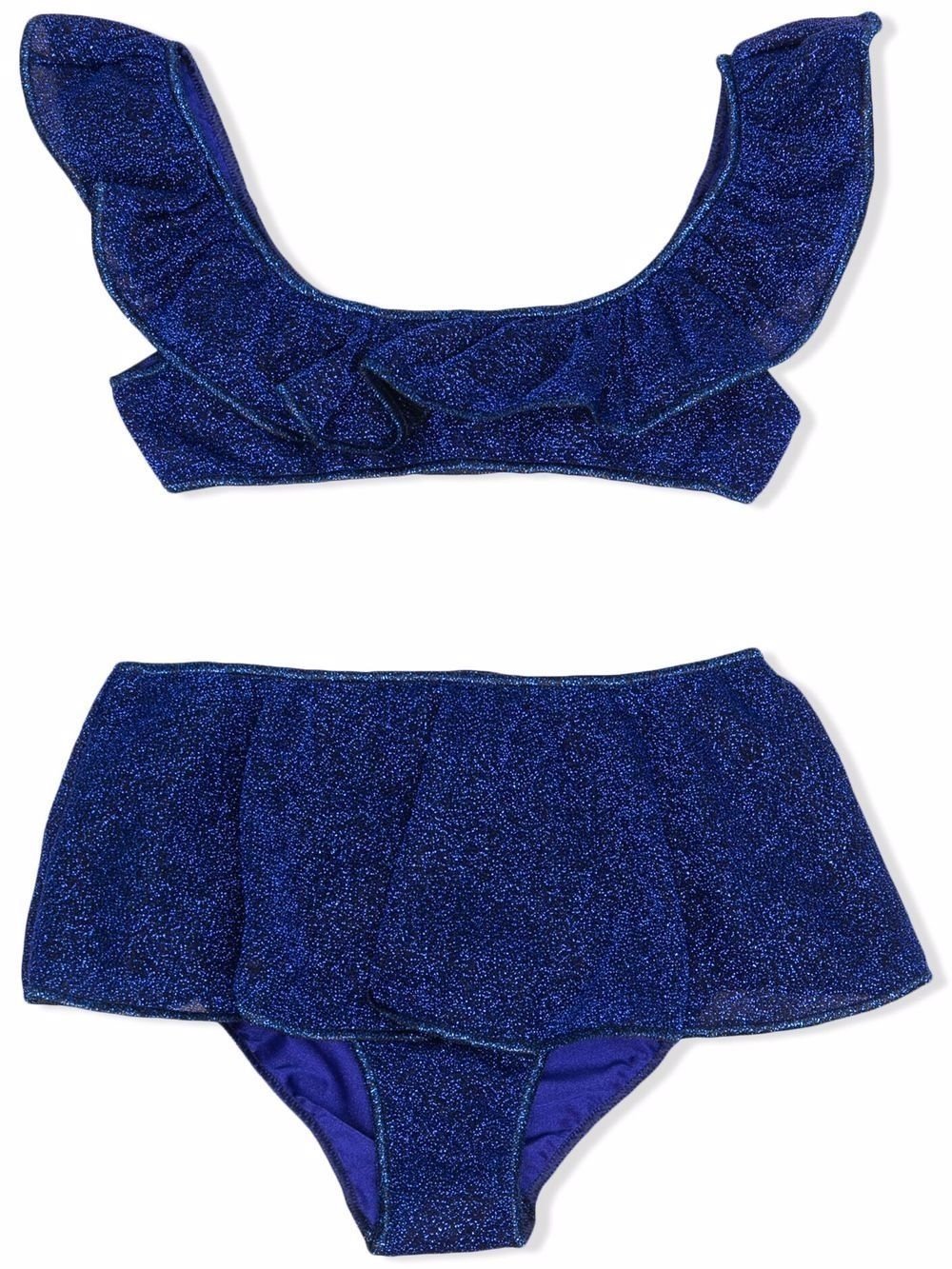 Oseree Kids metalliceffect ruffled bikini set blue MODES
