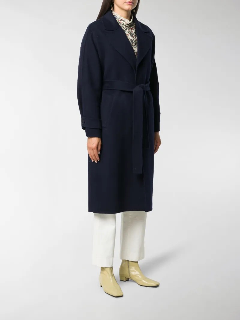 blue belted wool coat