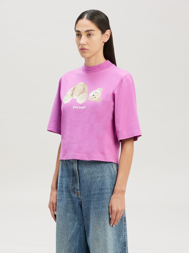 Bear Cropped T-shirt in purple - Palm Angels® Official