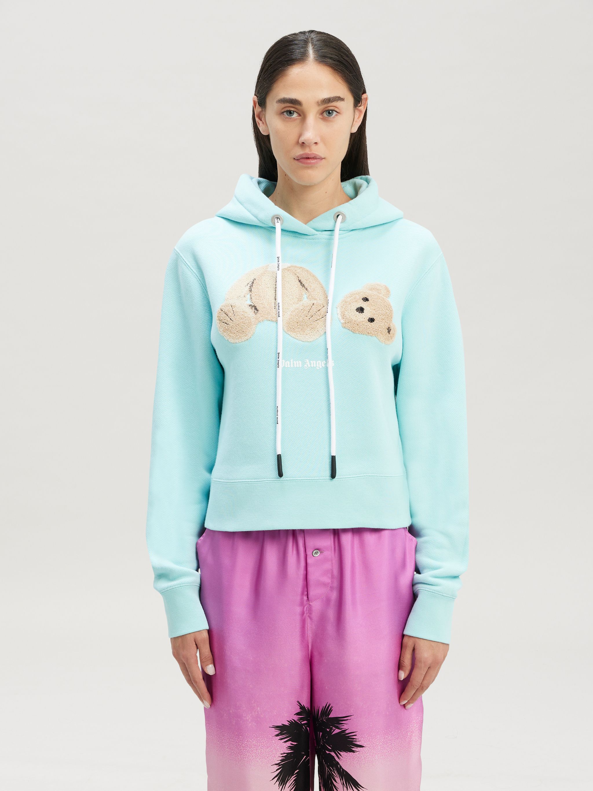 Womens Palm Angels blue Textured Kill The Bear Hoodie