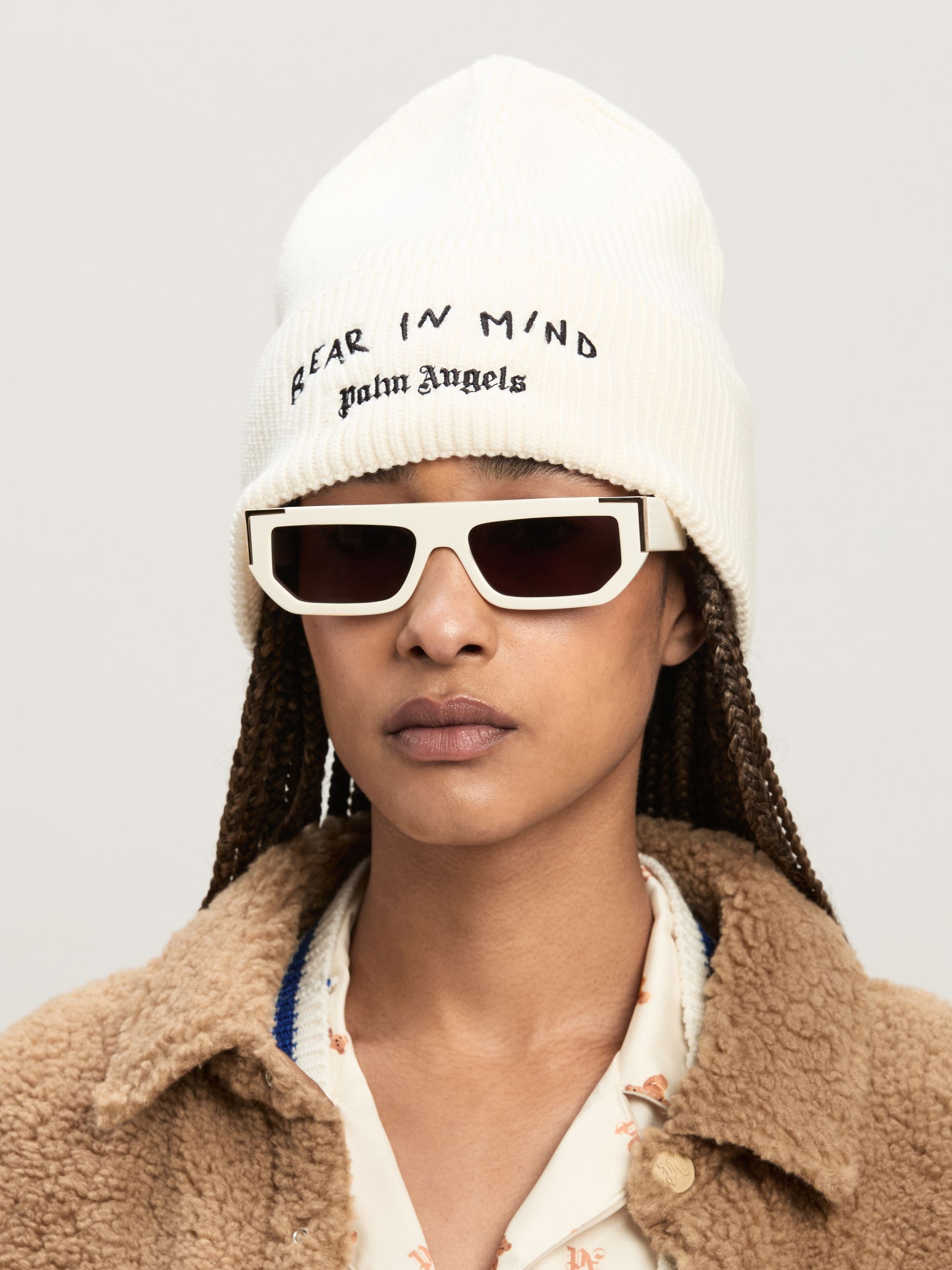 Bear In Mind Wool Beanie in white - Palm Angels® Official