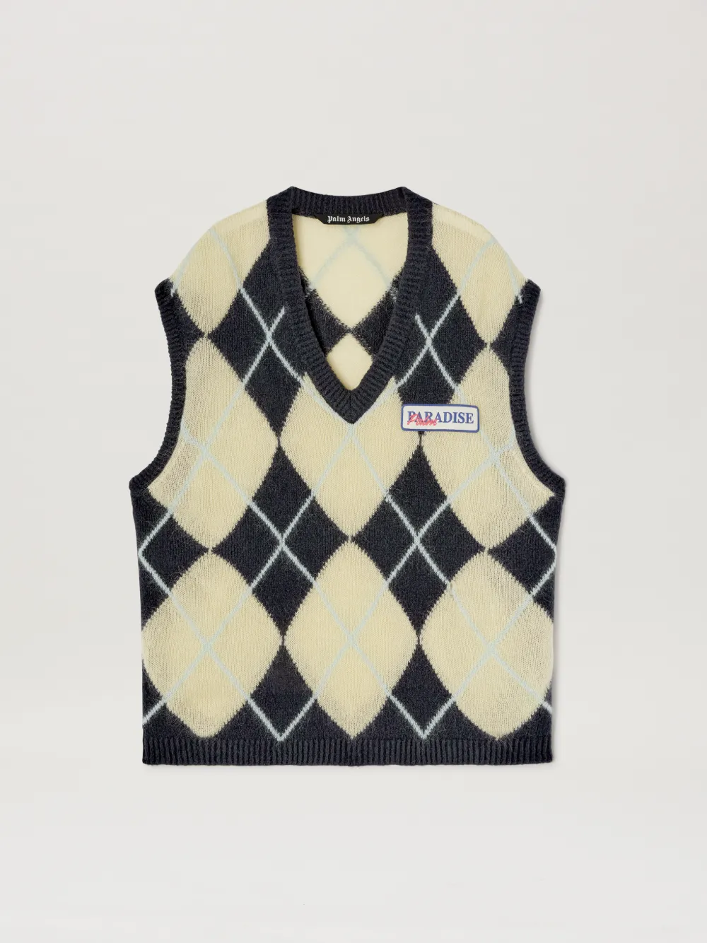 Brushed Argyle Knitted Vest in black - Palm Angels® Official Brushed Argyle Knitted Vest in black - Palm Angels® Official