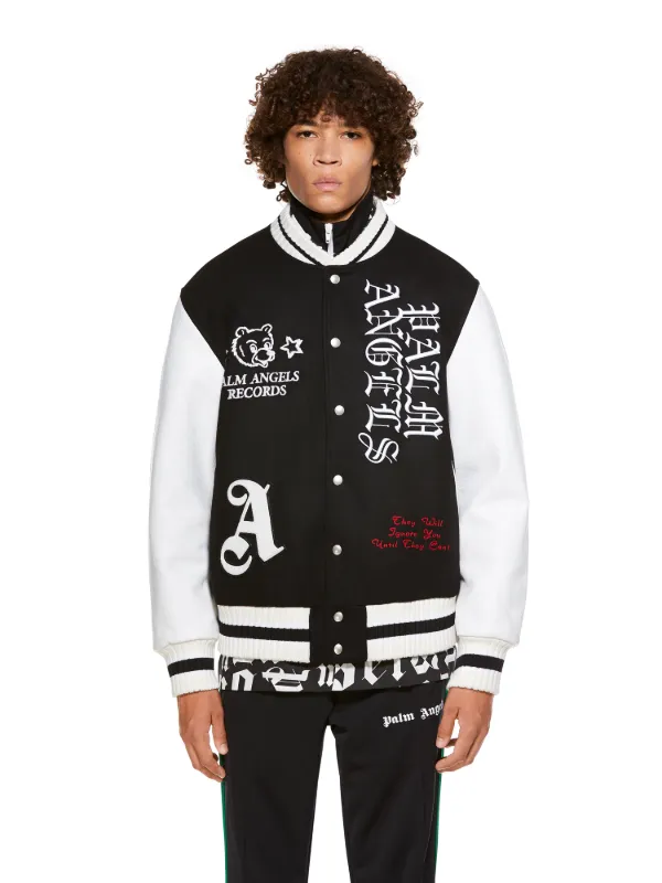 BURNING HEAD VARSITY JACKET in black - Palm Angels® Official