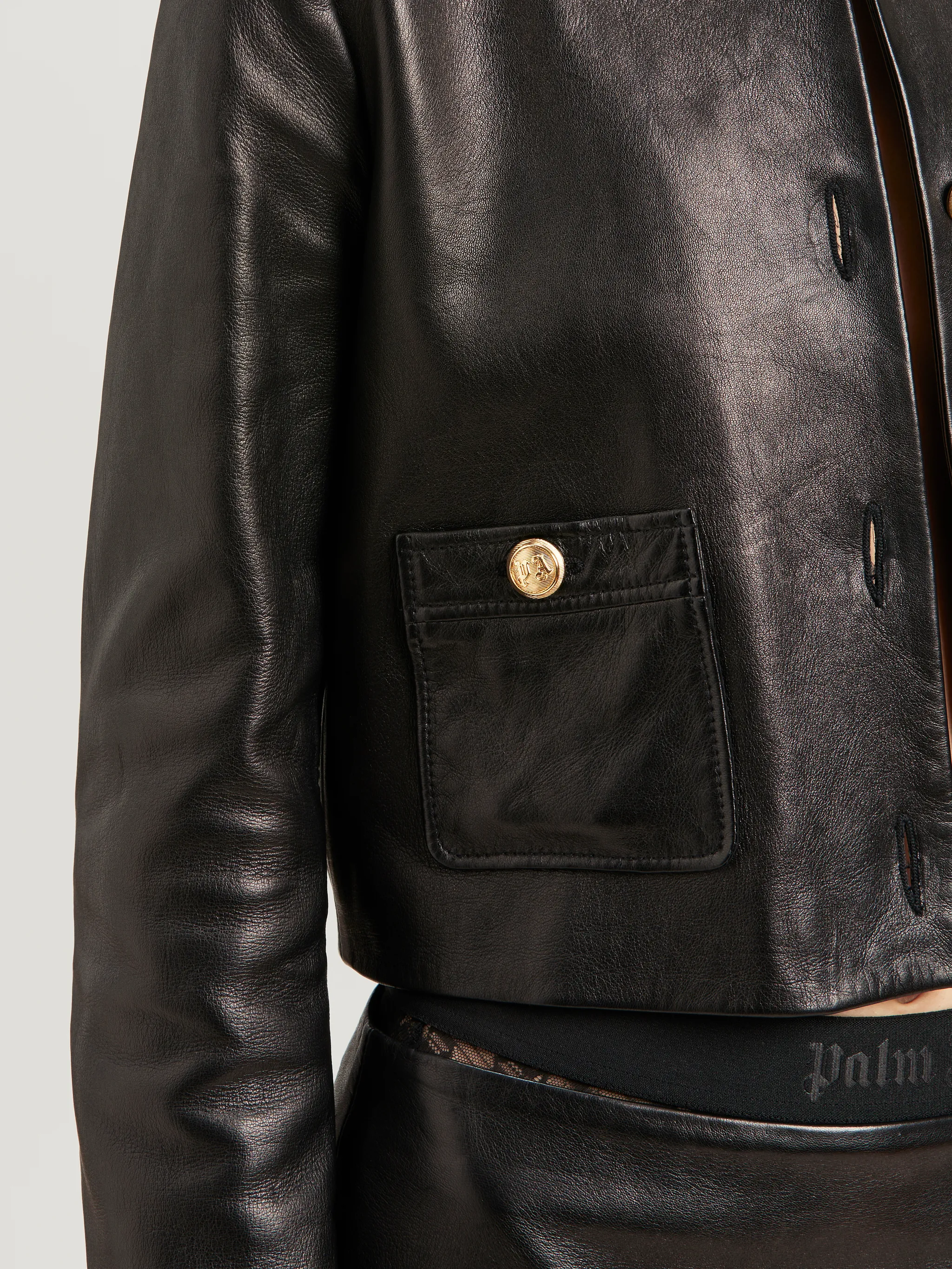 Buttons Leather Jacket in black Palm Angels® Official