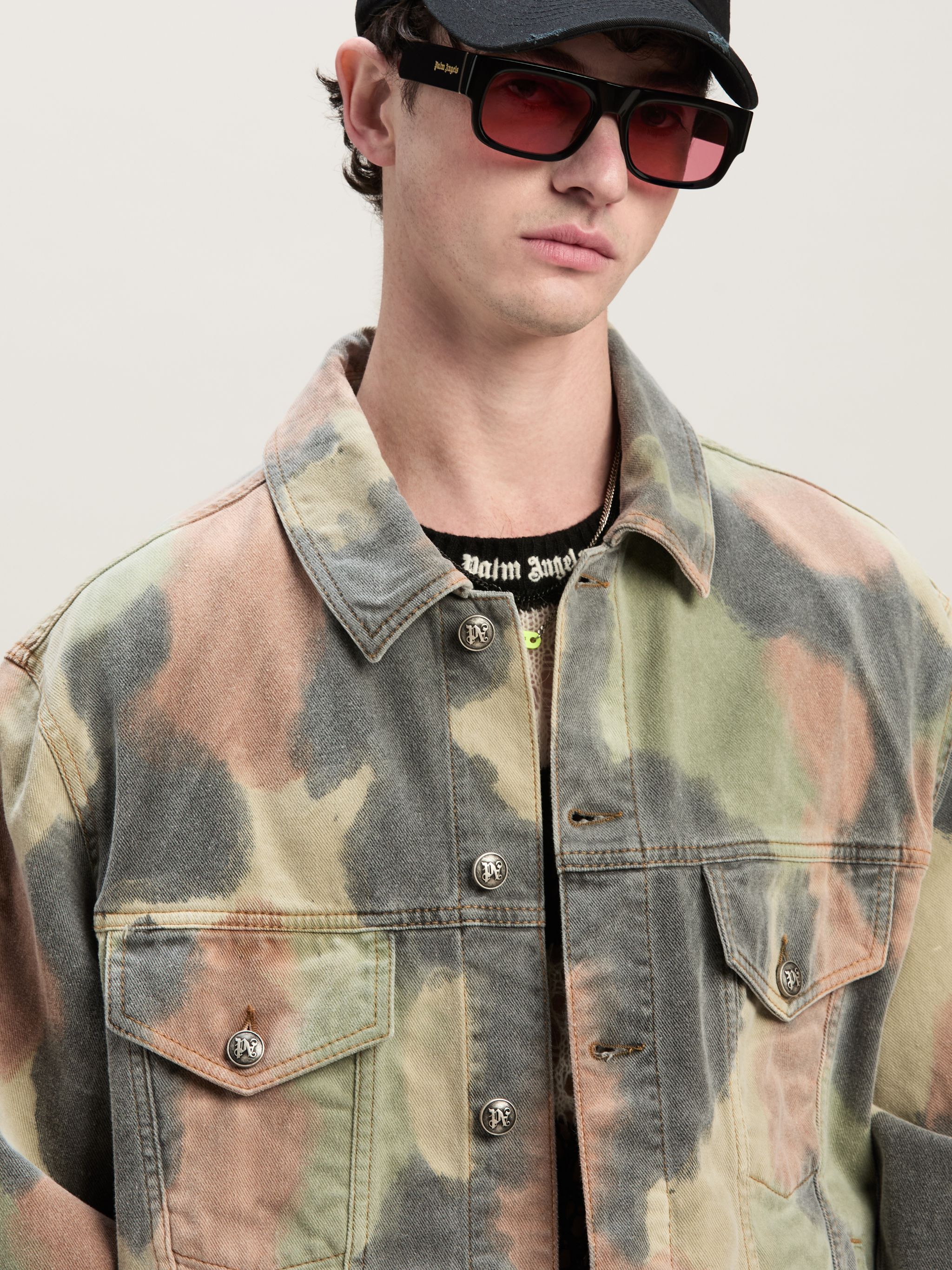 Camouflage Denim Jacket in green Palm Angels Official