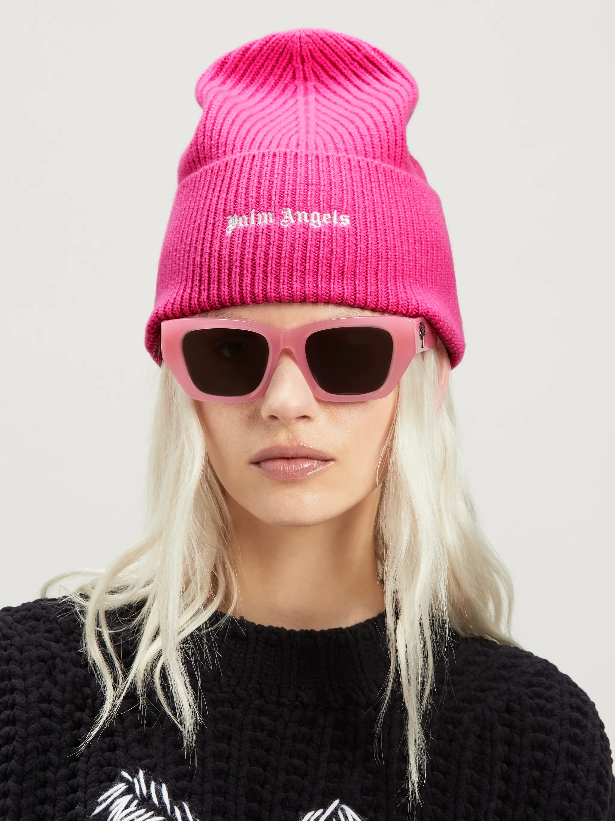 Classic Logo Ribbed Beanie In Pink Palm Angels® Official