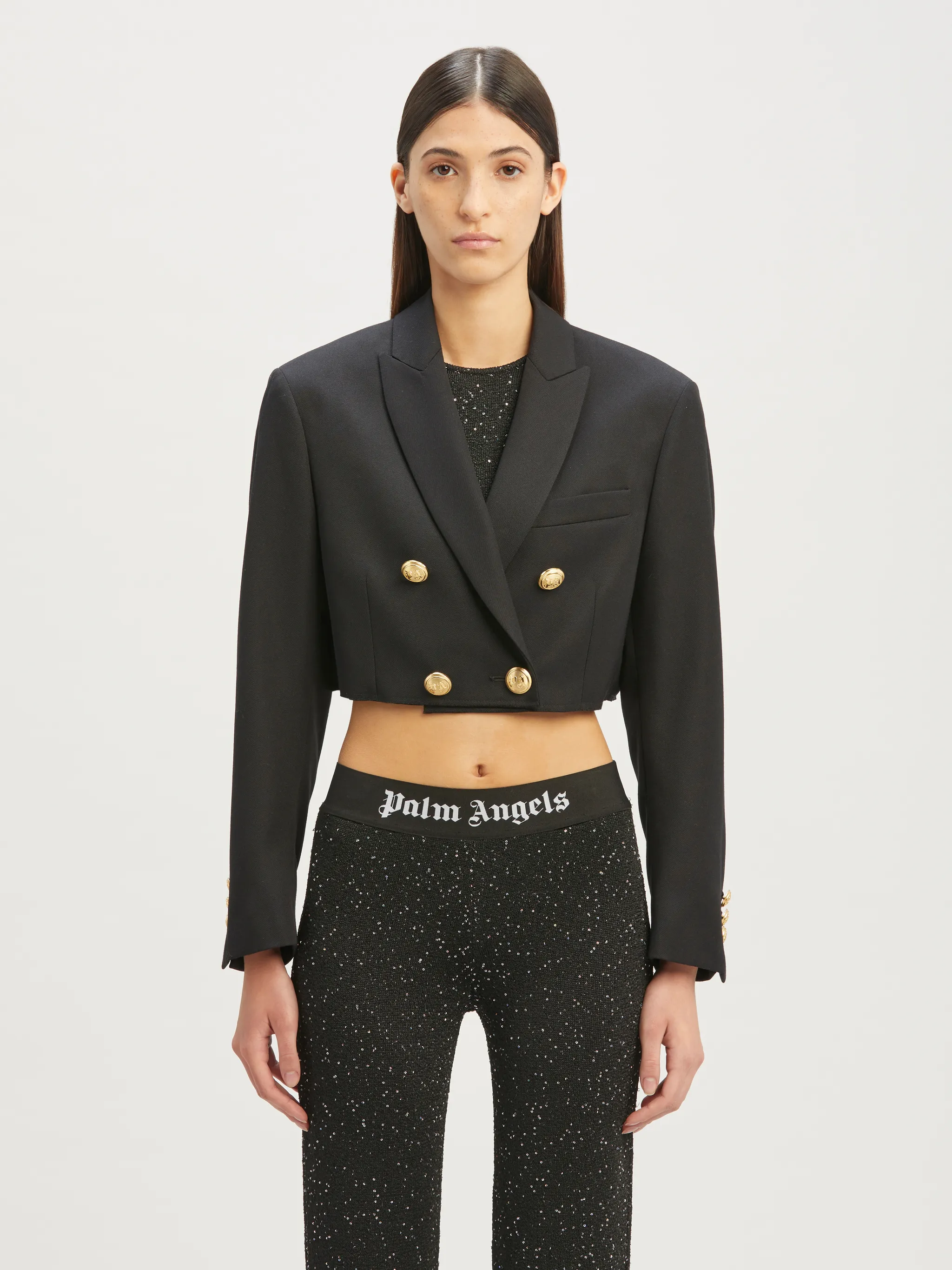 Cropped Boyfriend Blazer in black - Palm Angels® Official