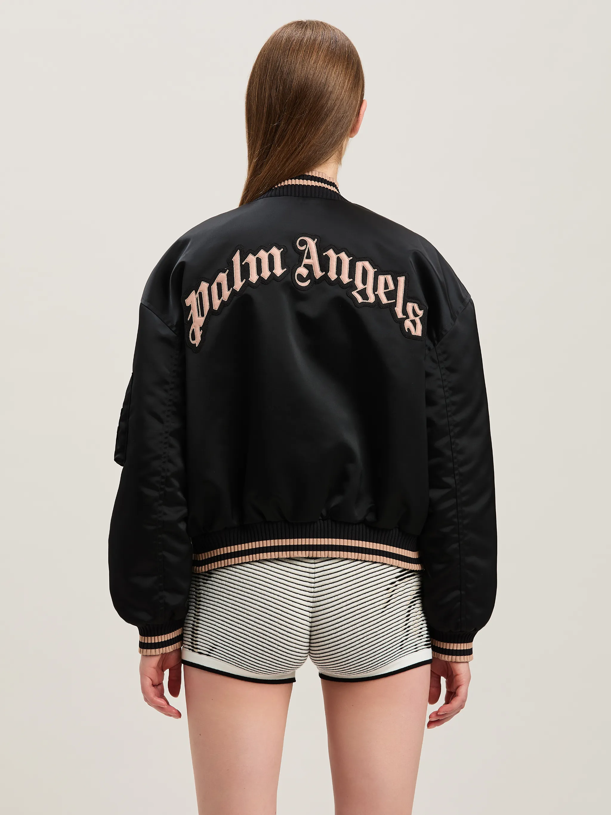 Curved logo bomber in 1030 black - pink - Palm Angels® Official