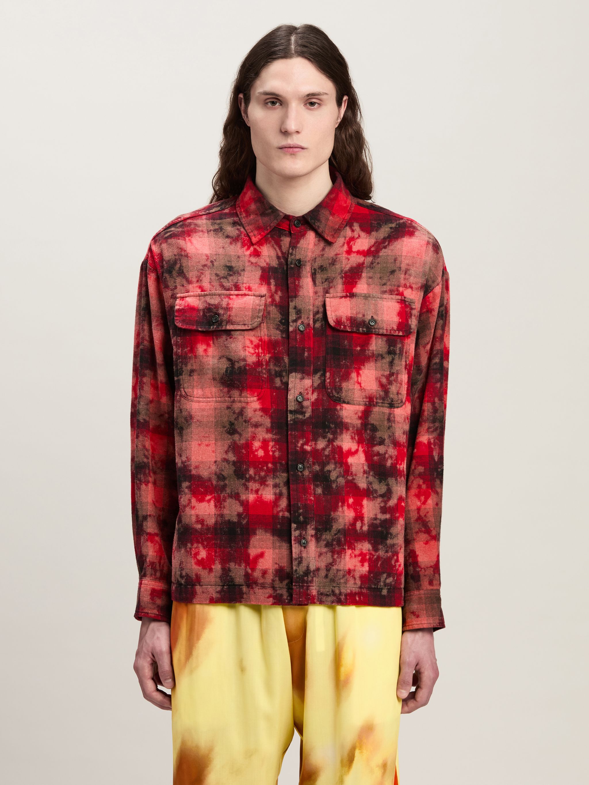 Curved Logo Check Shirt in red - Palm Angels® Official