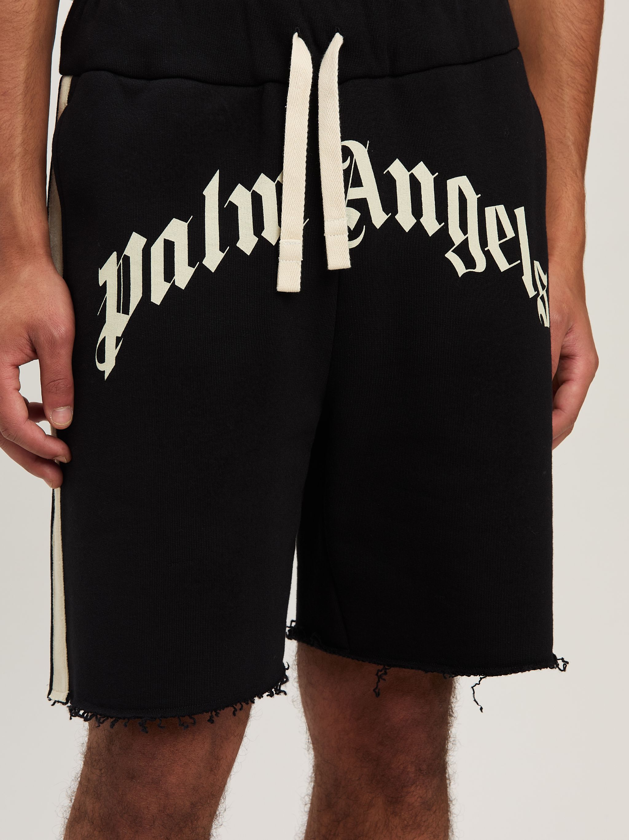 Curved Logo Track Shorts In B Black Ivory Palm Angels Official