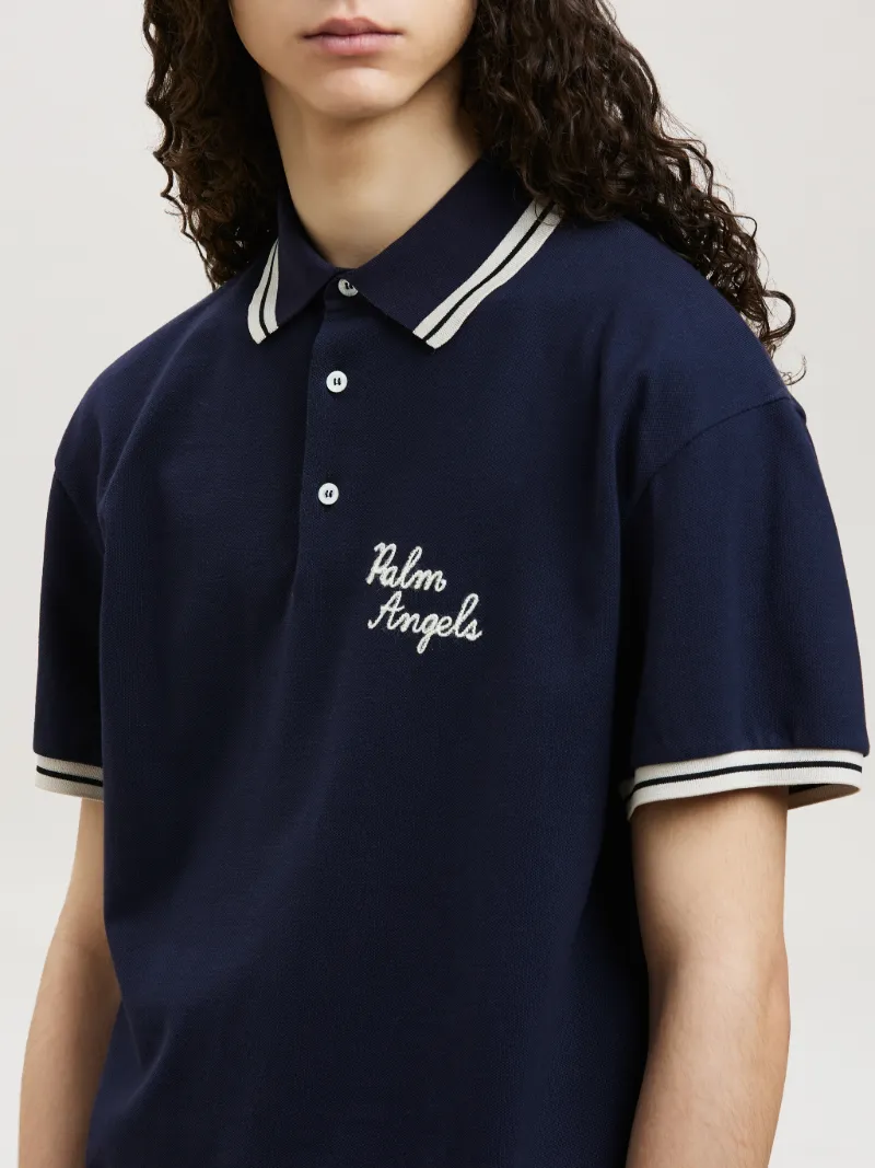EMBROIDERED PALM ANGELS POLO in blue - Palm Angels® Official