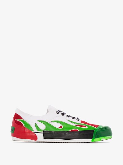 Palm Angels Green And Red Flame Low Top Sneakers Browns