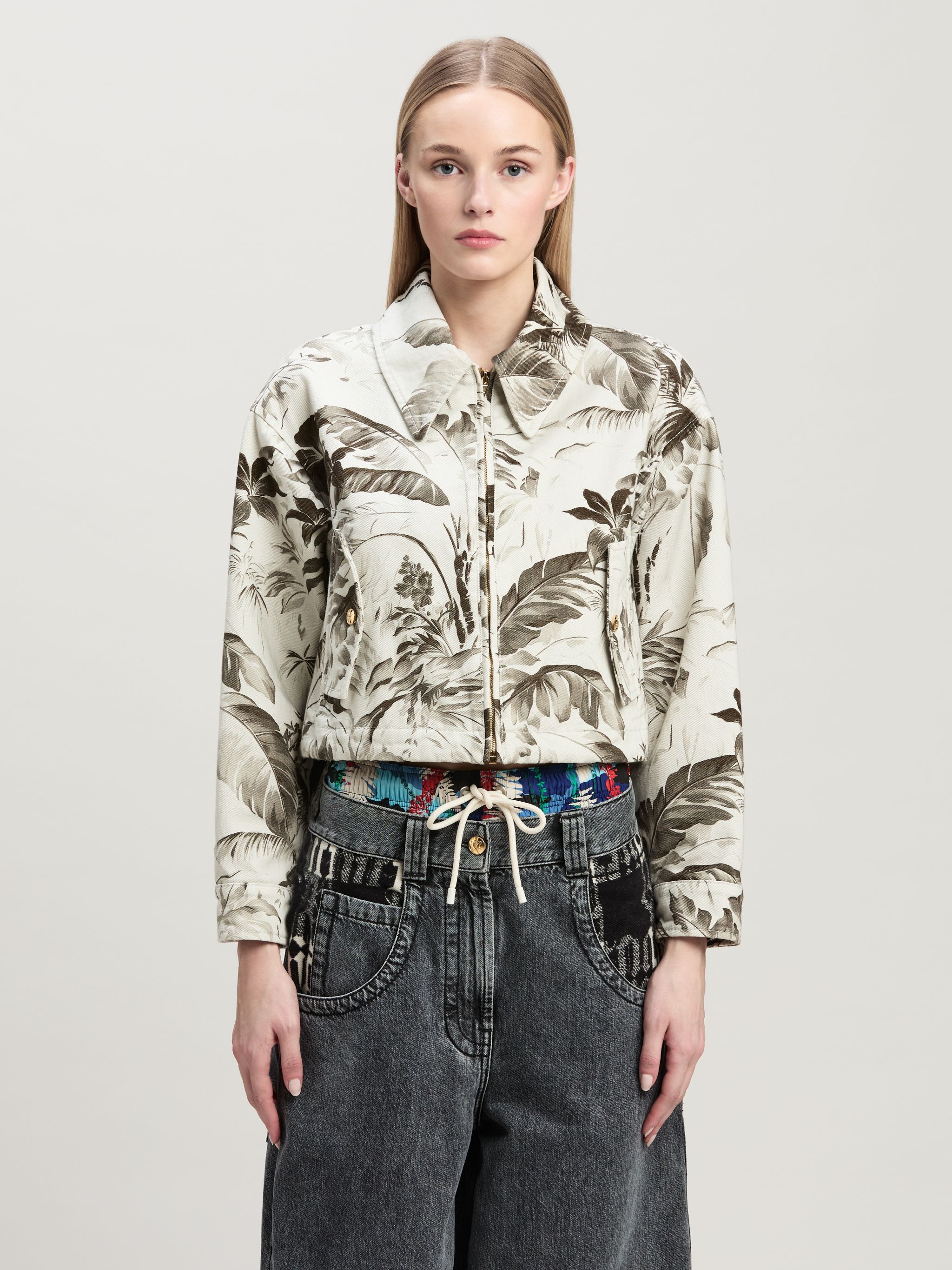 Jungle print crop Jacket in neutrals - Palm Angels® Official