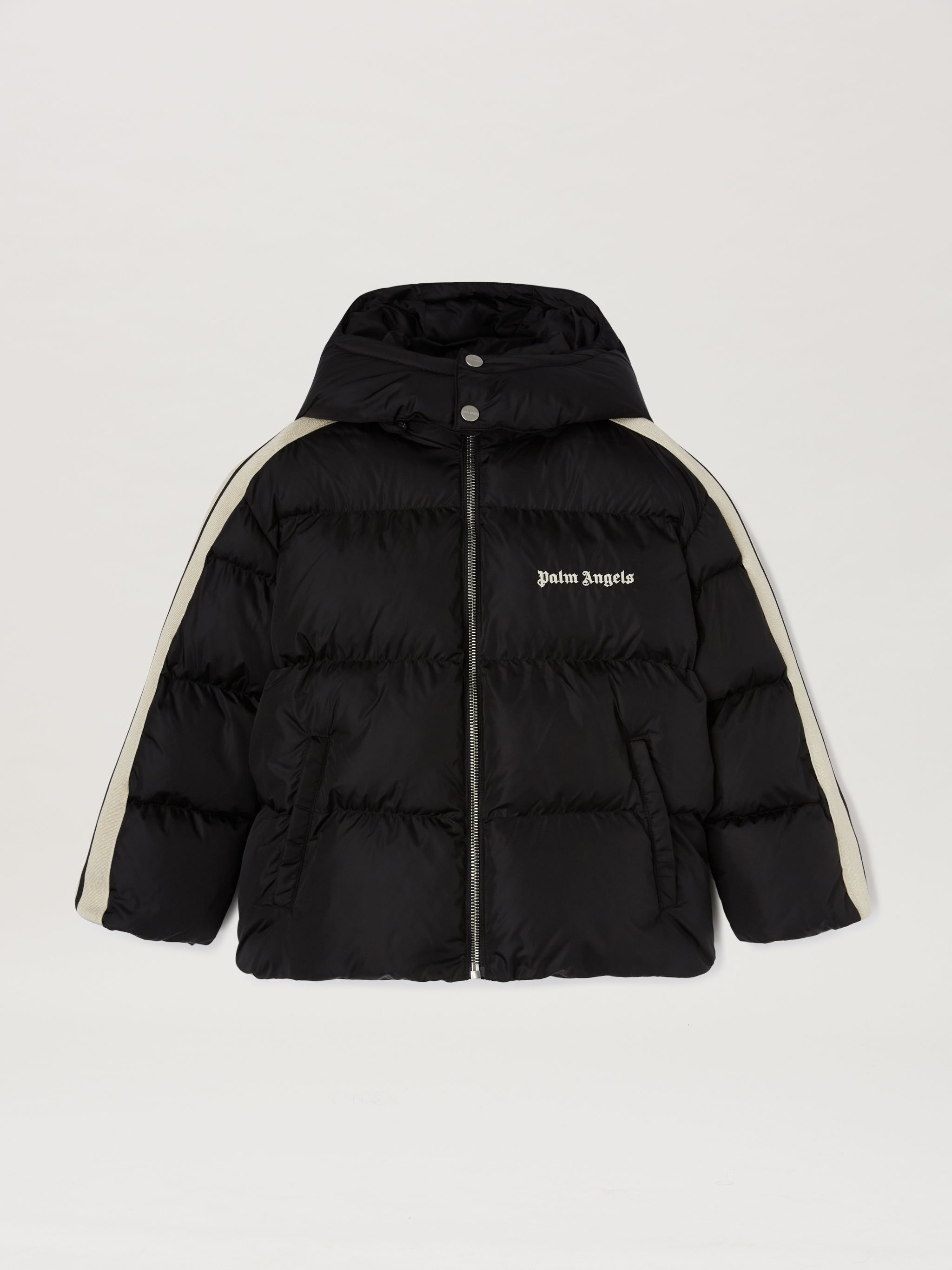 Hooded Puffer Jacket in black Palm Angels Official