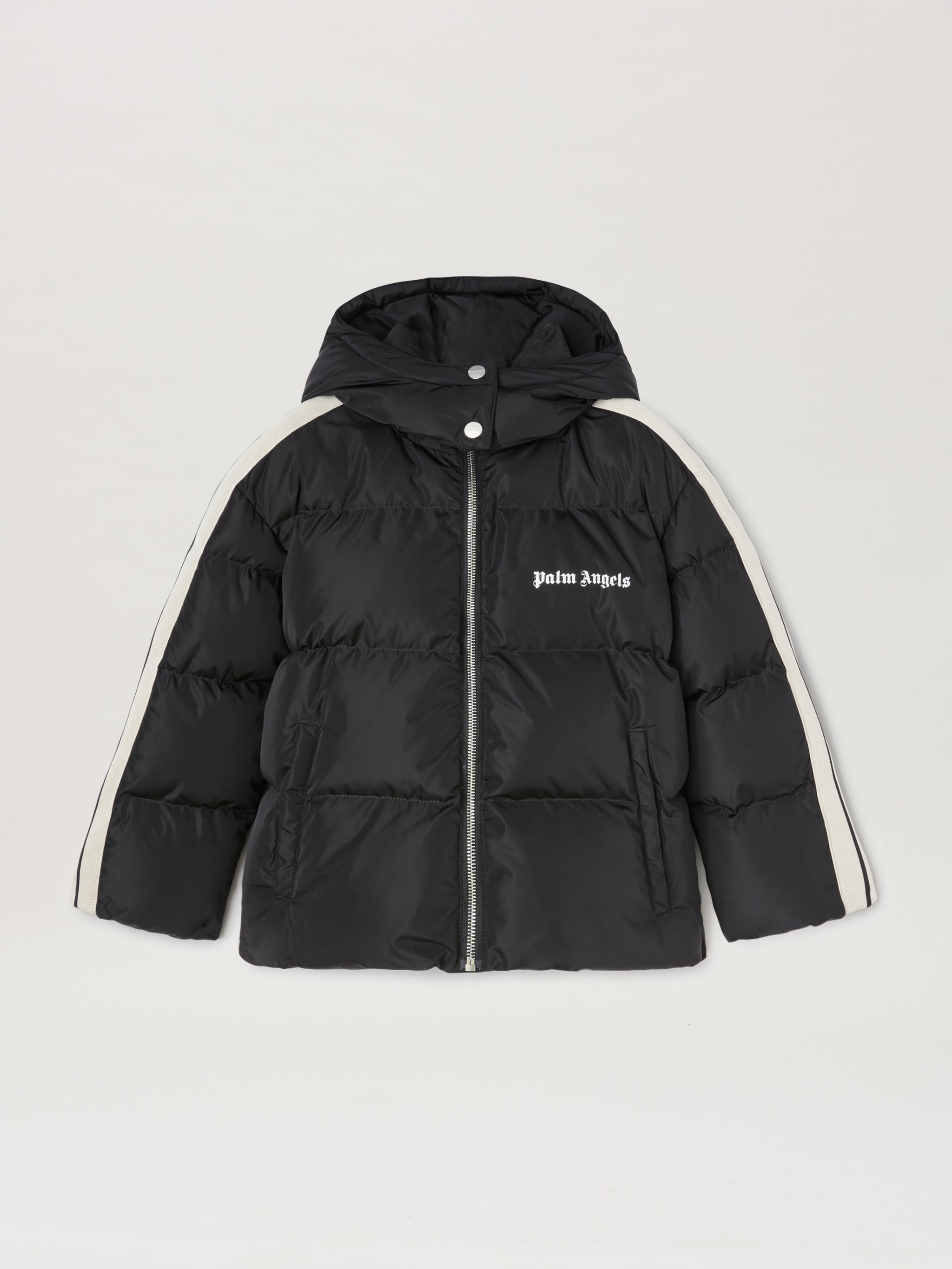 Hooded Puffer Jacket in black Palm Angels Official