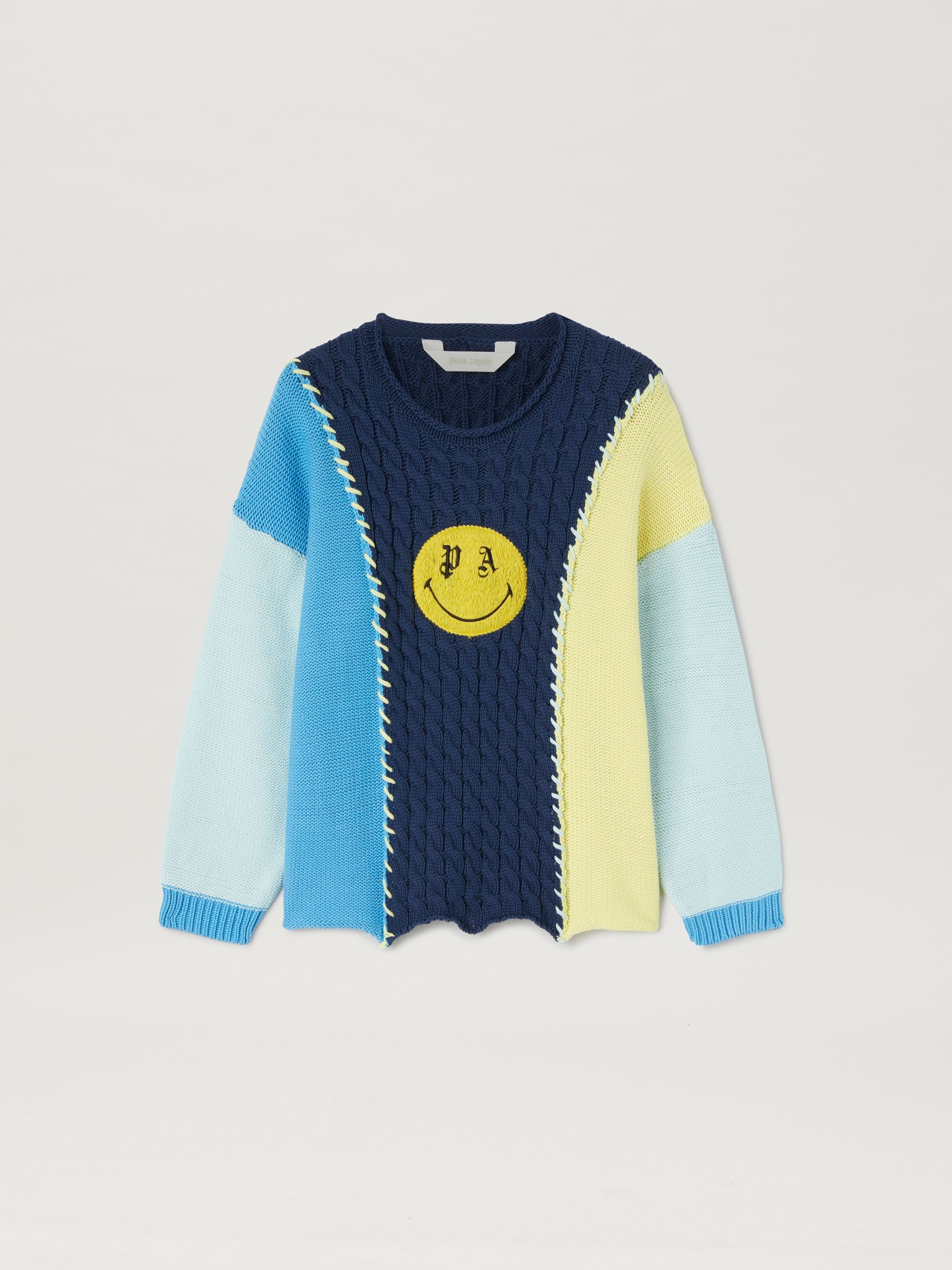 PA SMILEY PATCHWORK KNIT CREW