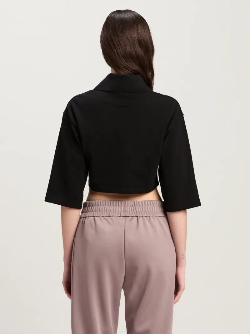 Logo Cropped Polo in black - Palm Angels® Official