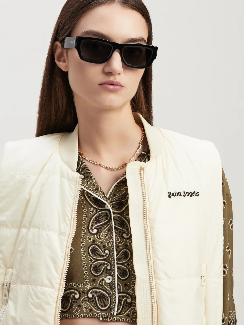 Logo Down Vest in neutrals - Palm Angels® Official