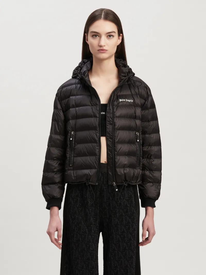 Logo Hooded Down Jacket in black - Palm Angels® Official