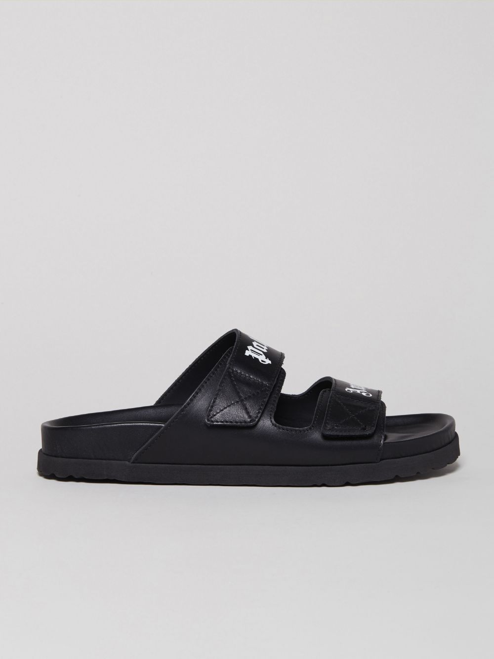 logo print touch strap slides in black white Palm Angels Official