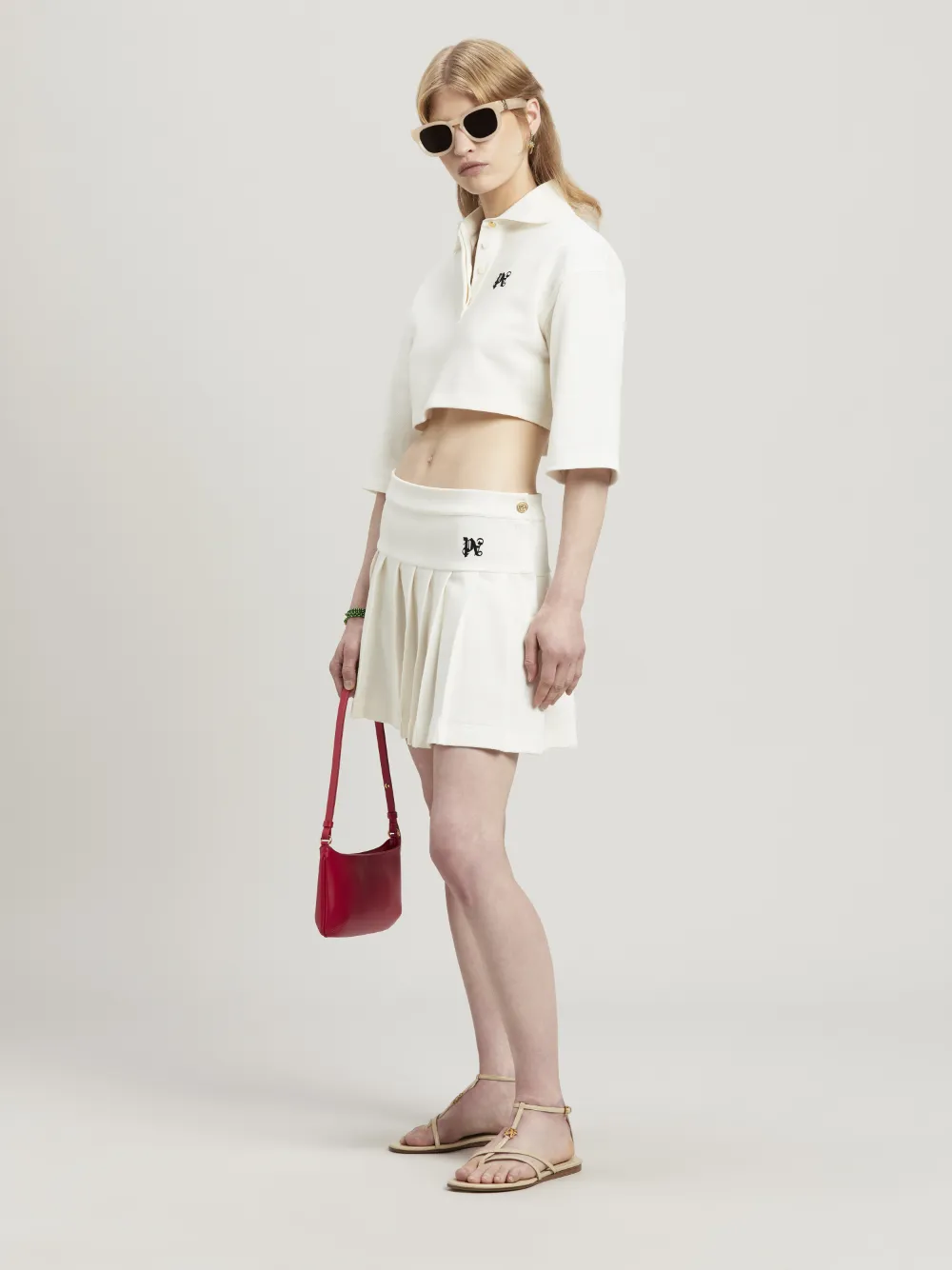Monogram Cropped Polo in white - Palm Angels® Official