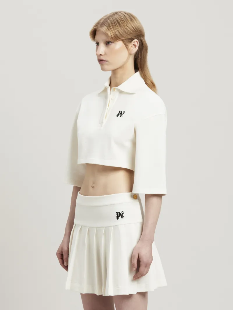 Monogram Cropped Polo in white - Palm Angels® Official