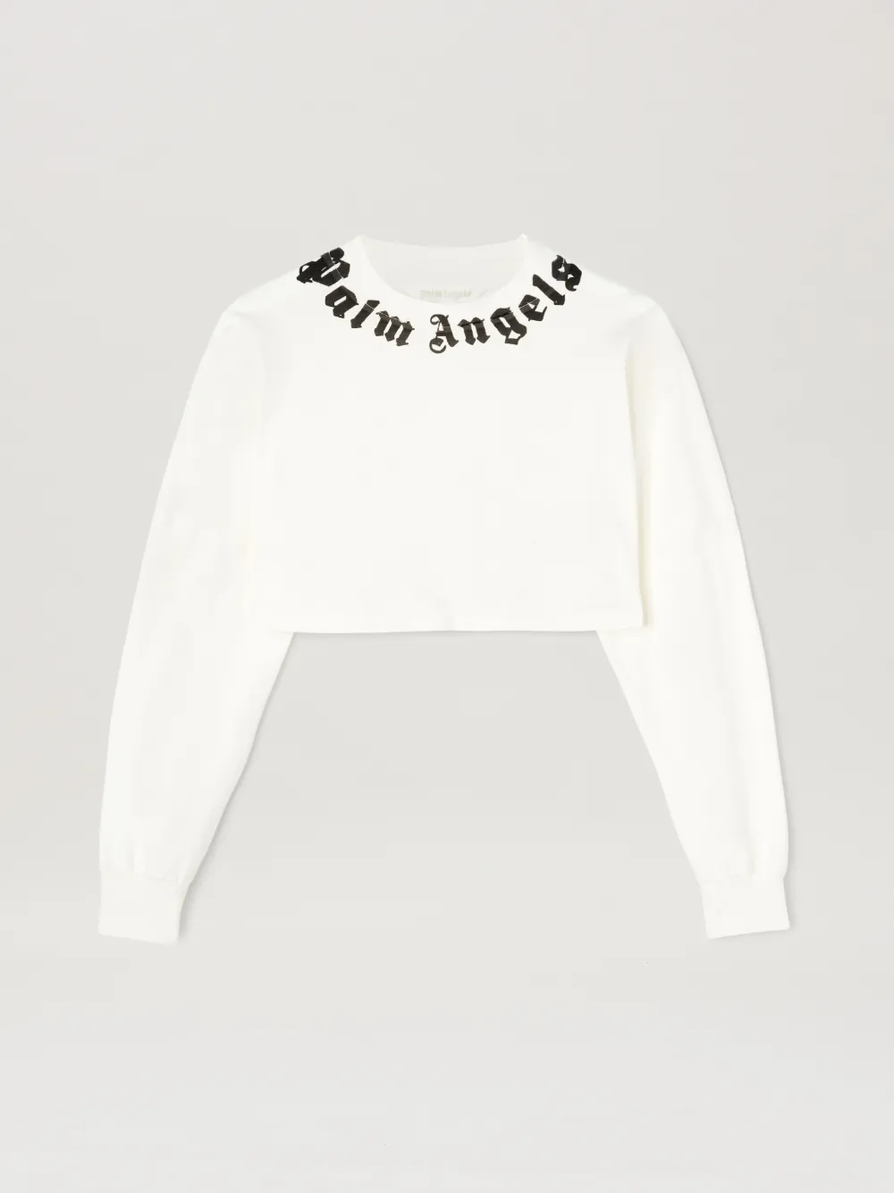 neck logo long sleeved crop T shirt in white Palm Angels Official