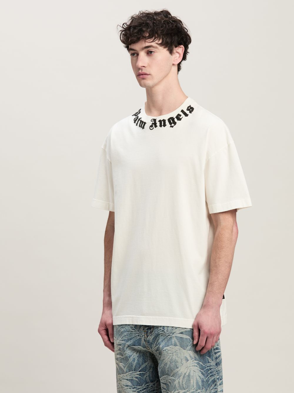 Neck logo T-shirt white in white - Palm Angels® Official