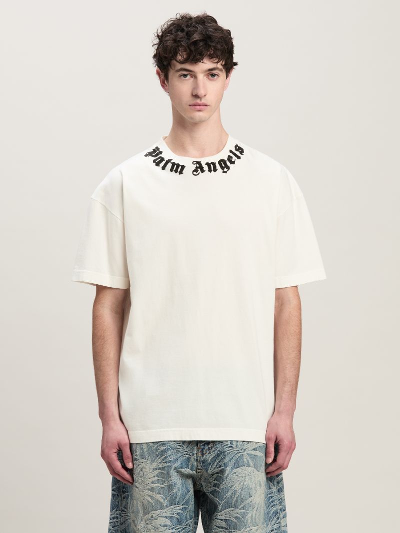 Neck logo T-shirt white in white - Palm Angels® Official