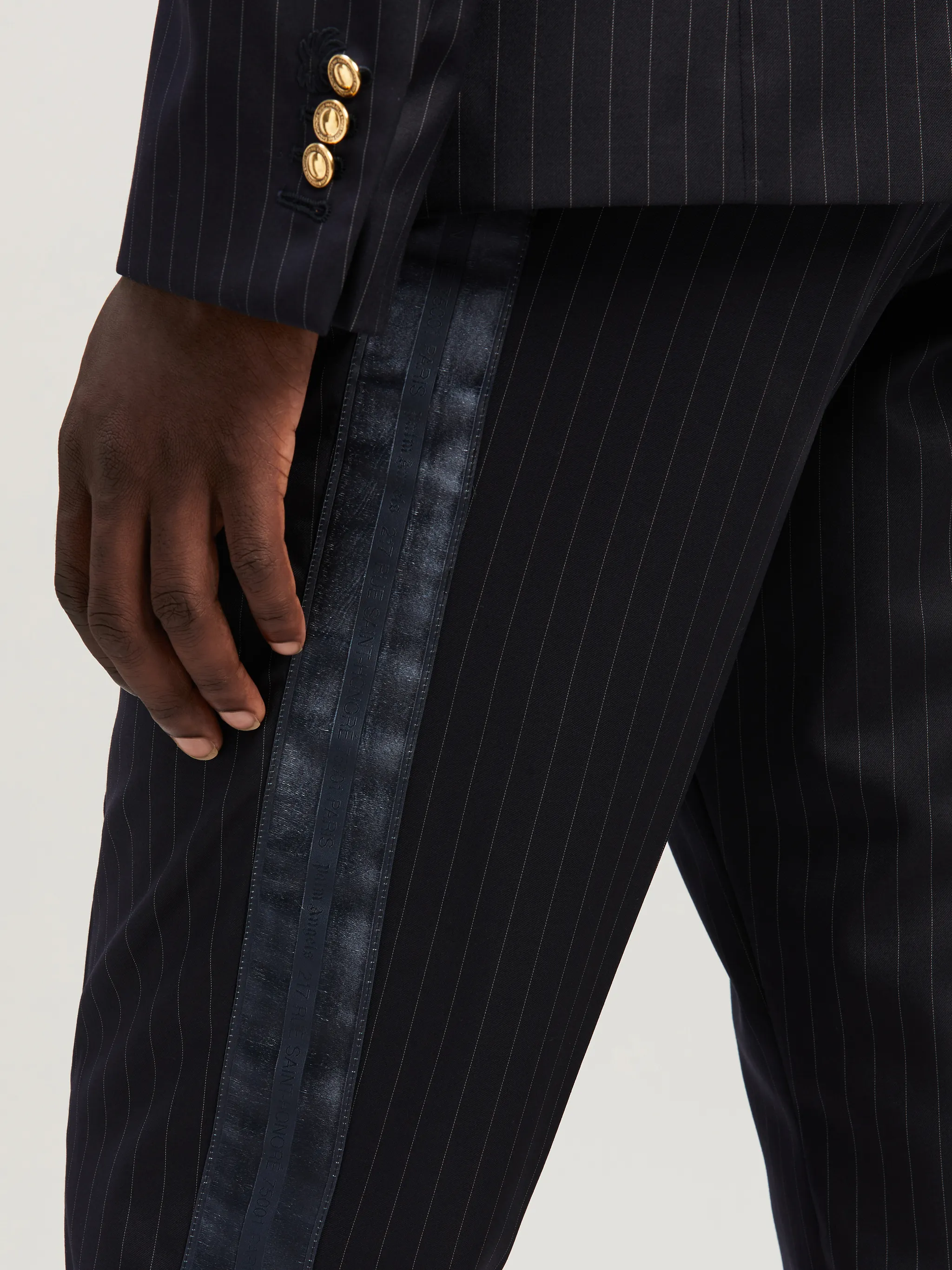 PINSTRIPES SLIM SUIT PANTS in blue Palm Angels® Official