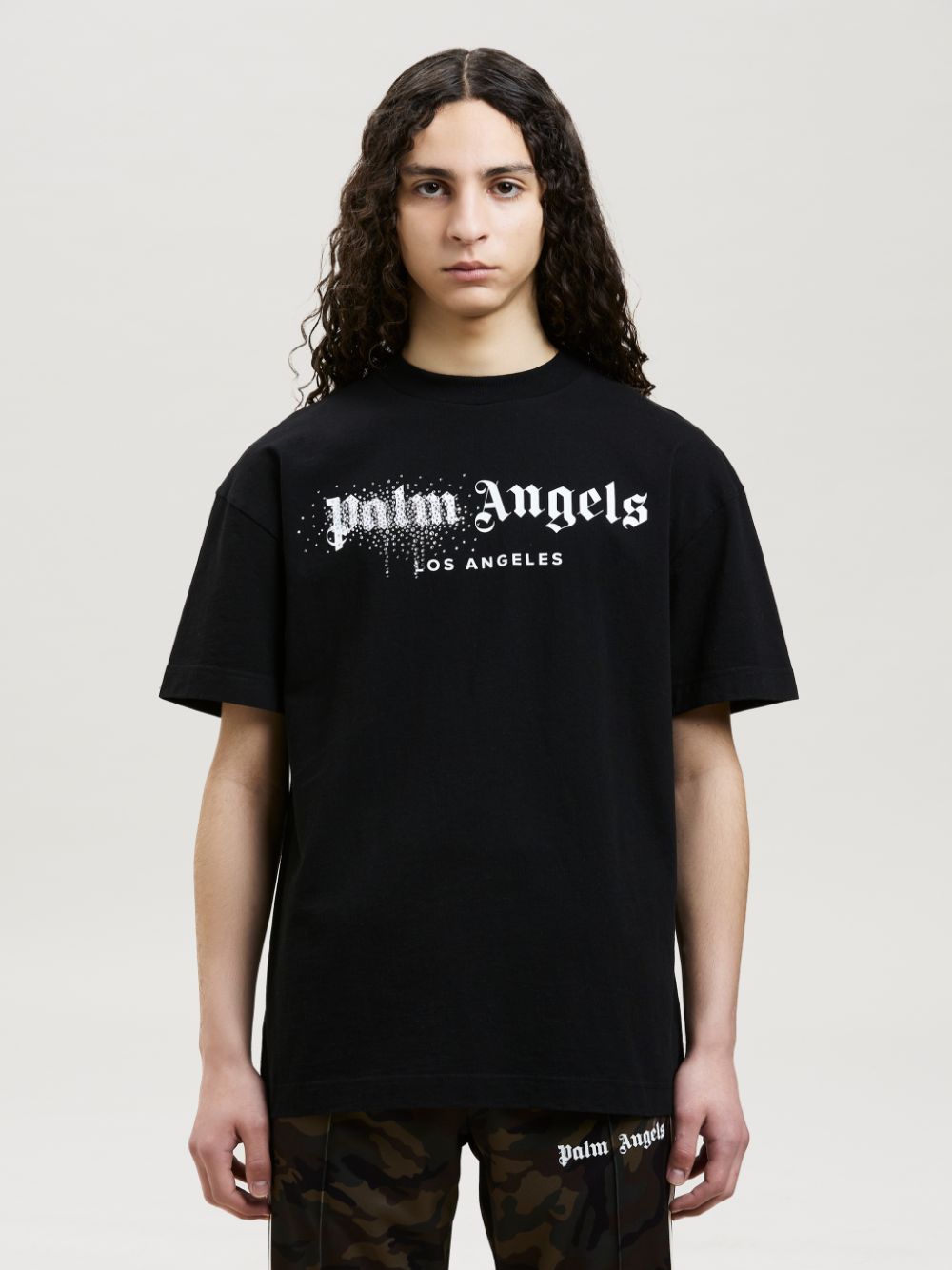 RHINESTONE SPRAYED CLASSIC TEE in black - Palm Angels® Official