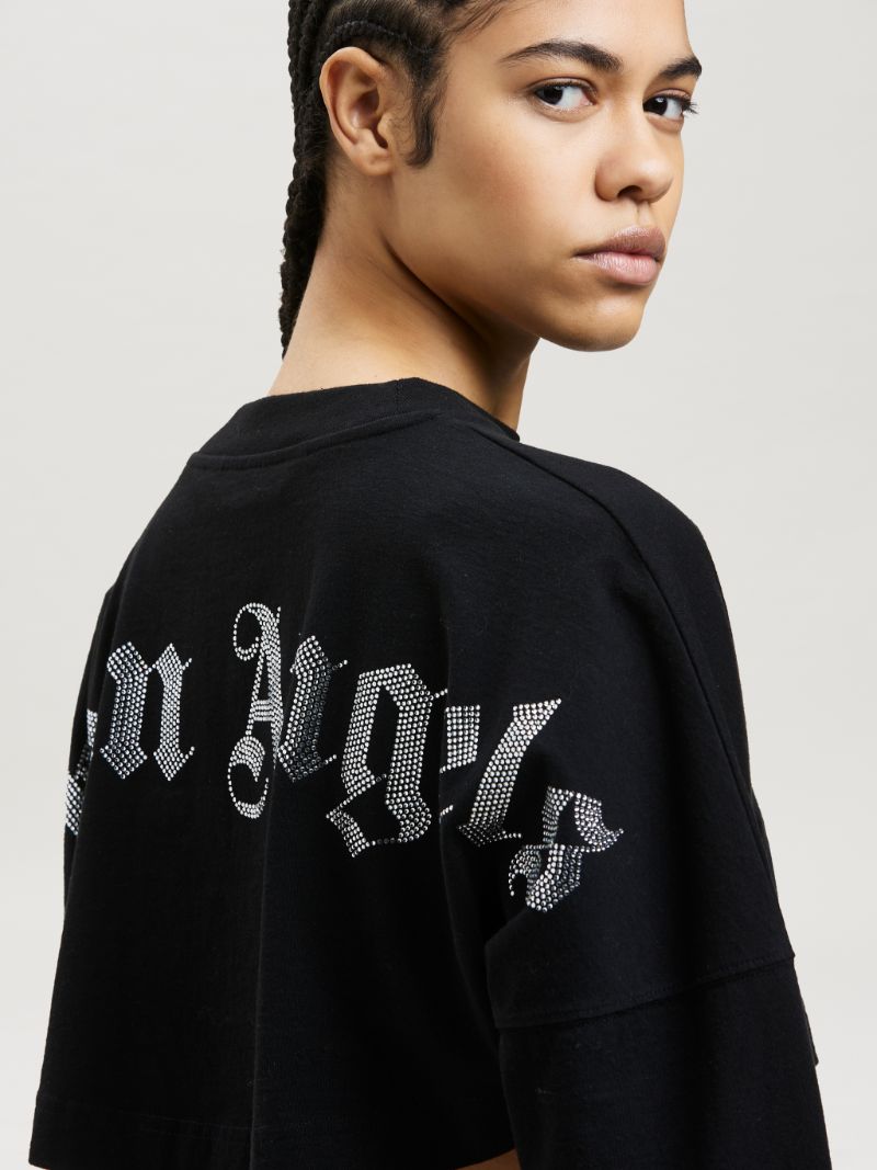 RHINESTONES OVER LOGO CROPPED in black - Palm Angels® Official