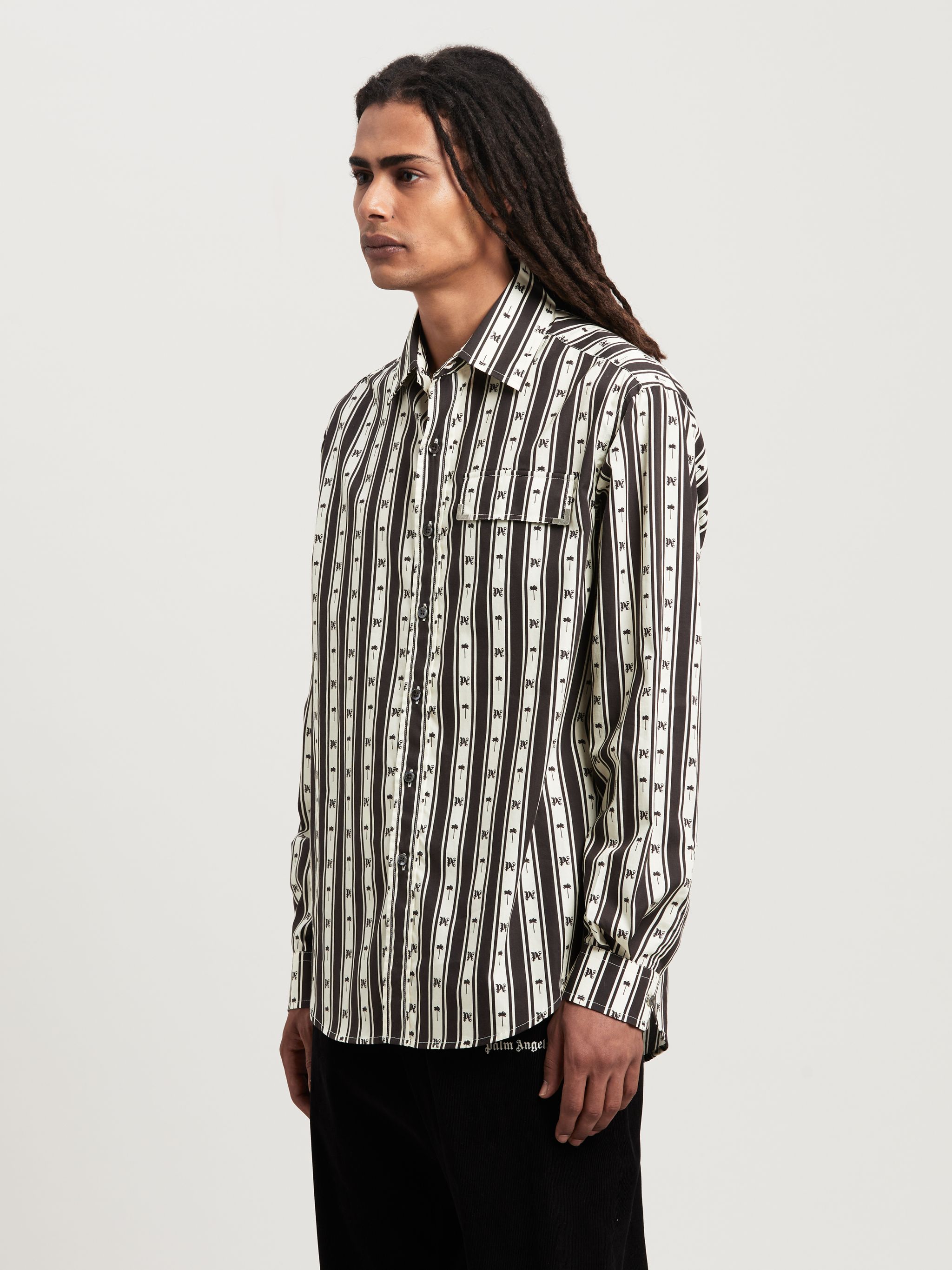 Overshirt Stripes Monogram in black - Palm Angels® Official