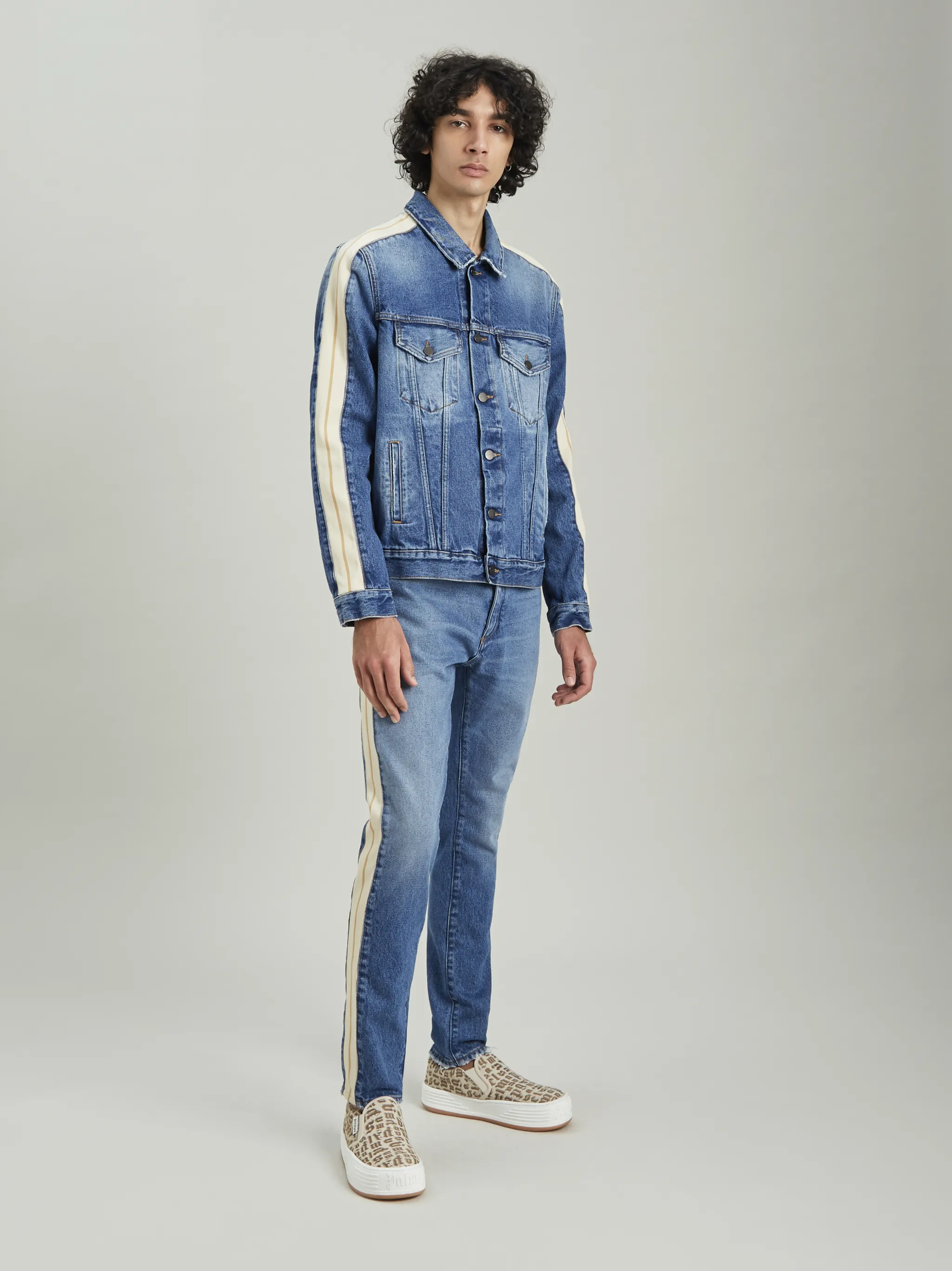 side-stripe straight-leg jeans - Palm 