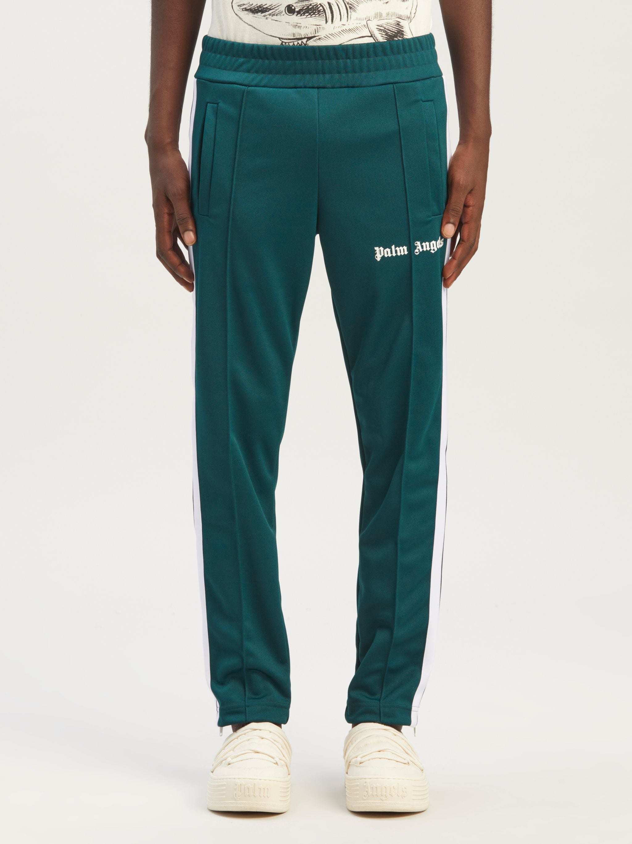 side-stripe track pants in green - Palm Angels® Official