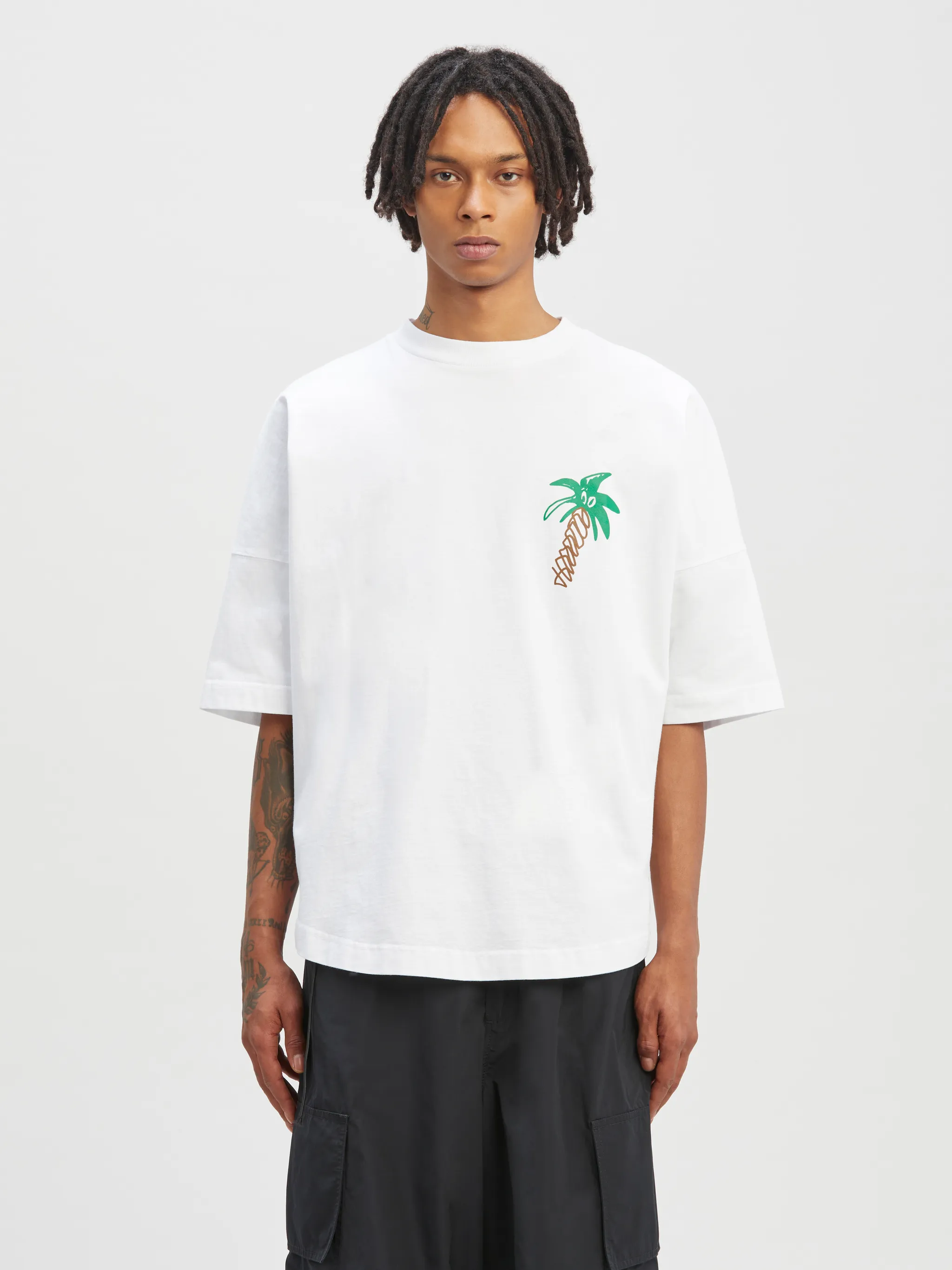 【Palm Angels】OVERSIZED PALM TREE SKETCH SHORT T SHIRT Sketchy Over T-Shirt in white - Palm Angels® Official