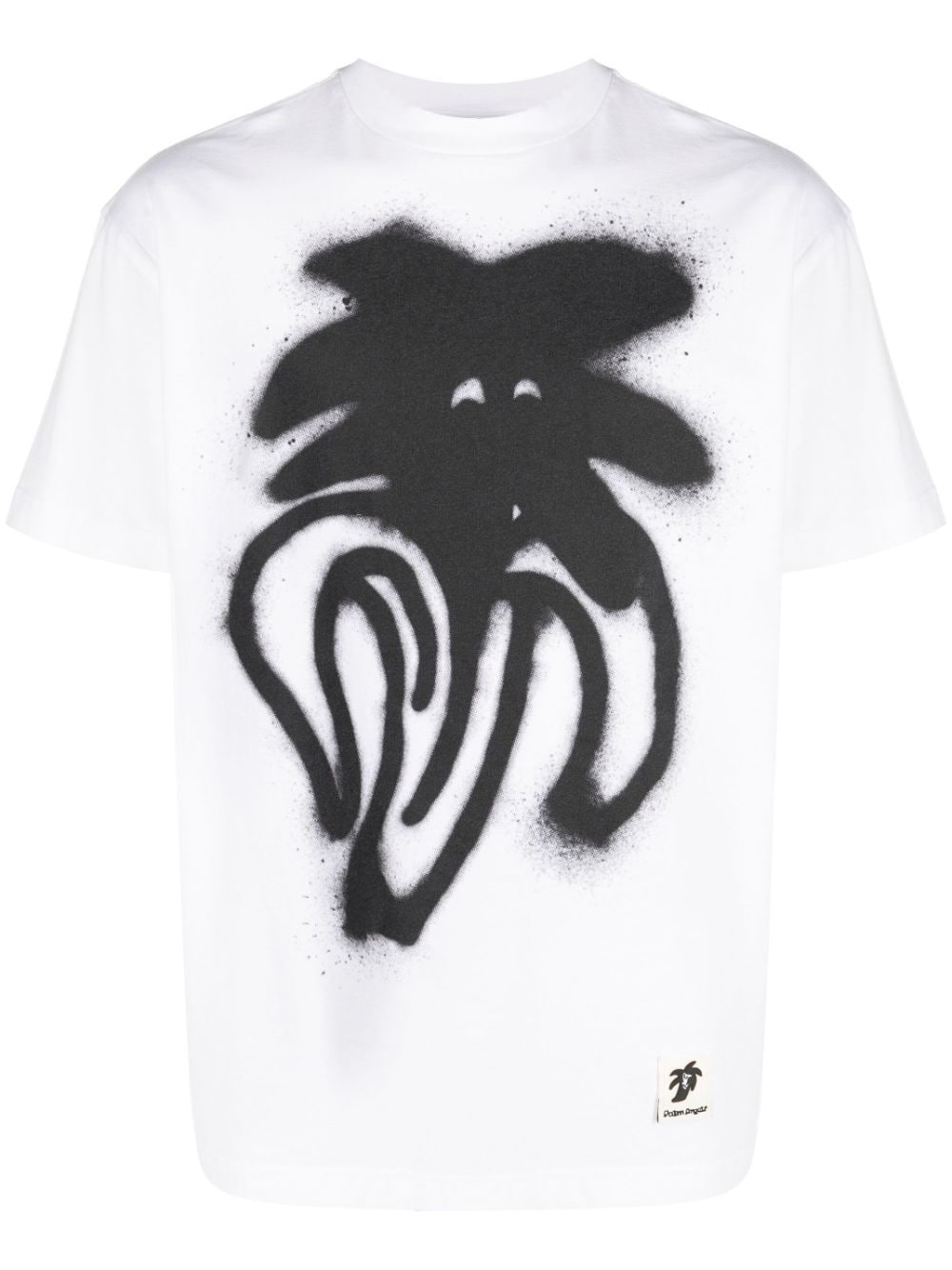 Palm Angels White Cotton Sprayed Logo Printed Crewneck T-Shirt L Palm Angels