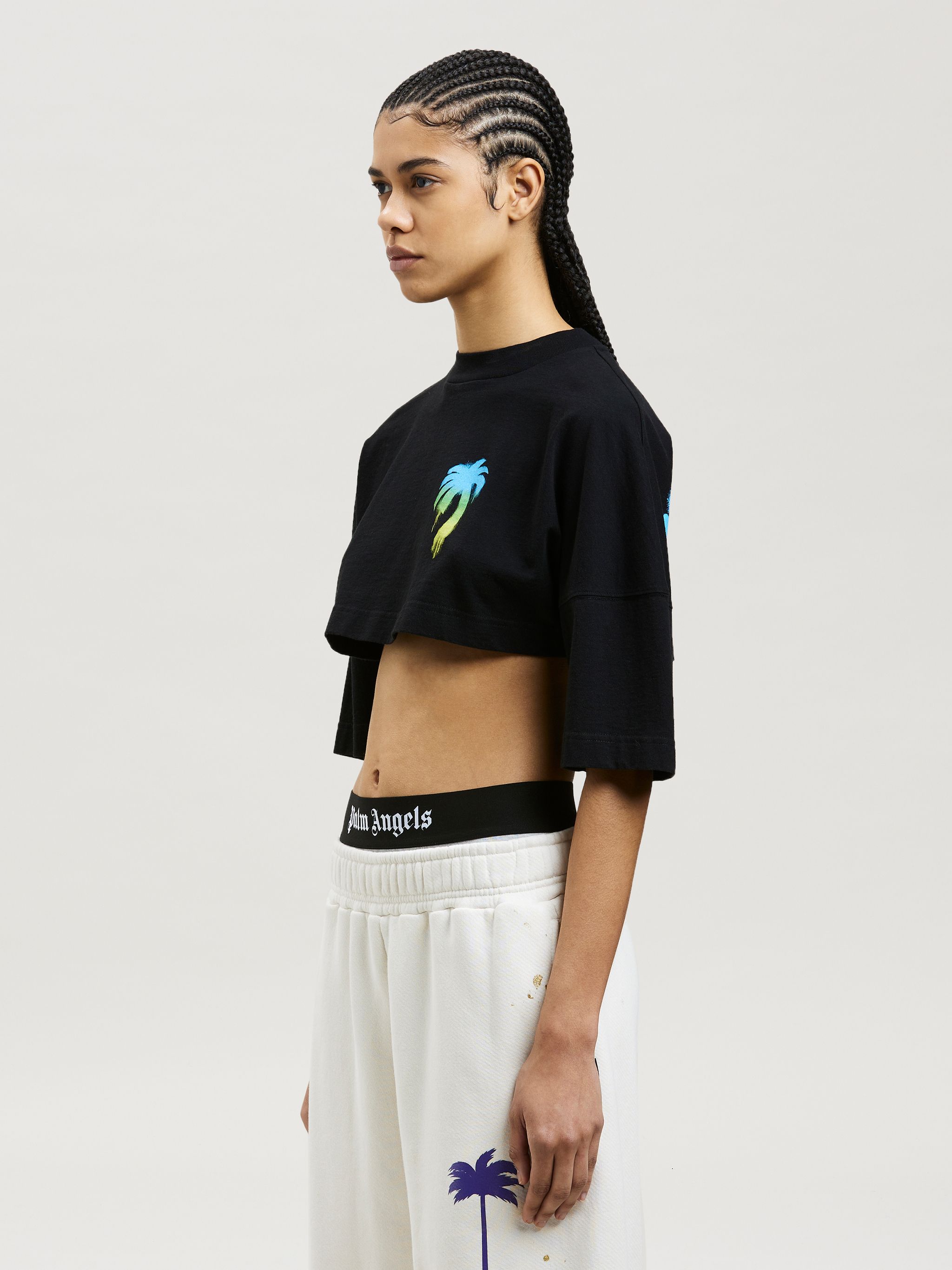 SPRAYED PALM OVERLOGO CROPPED TEE