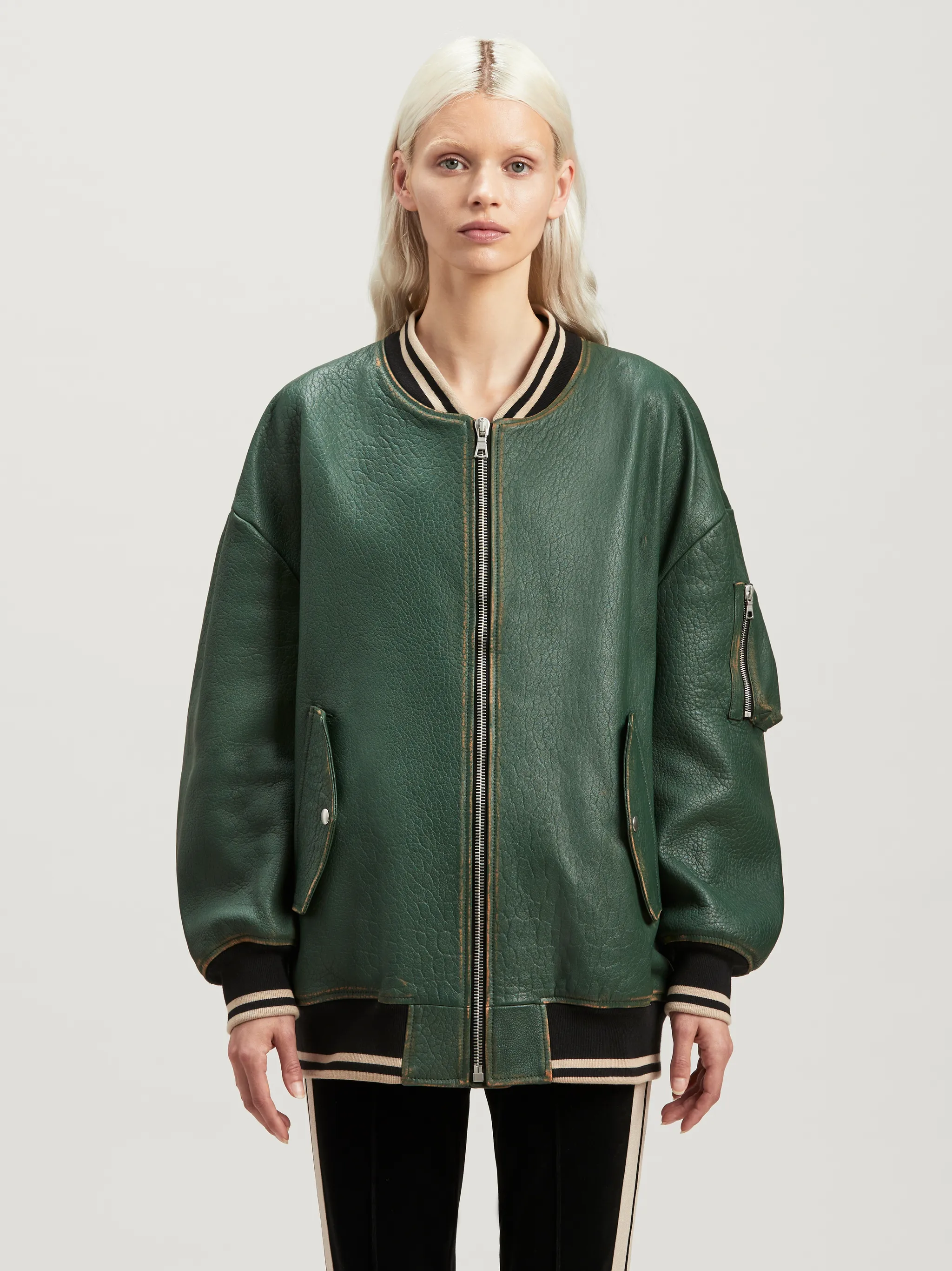 Sunsets Leather Bomber in green - Palm Angels® Official