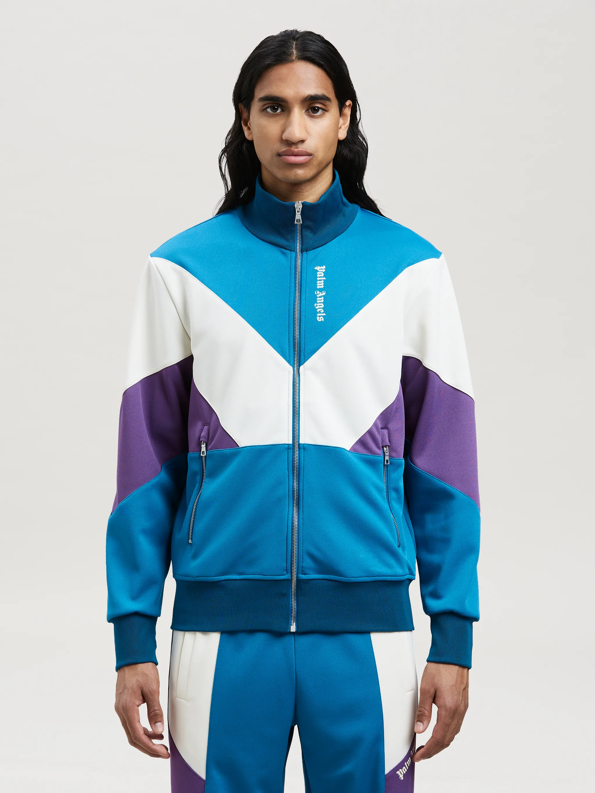 V COLORBLOCK TRACK JACKET in blue - Palm Angels® Official