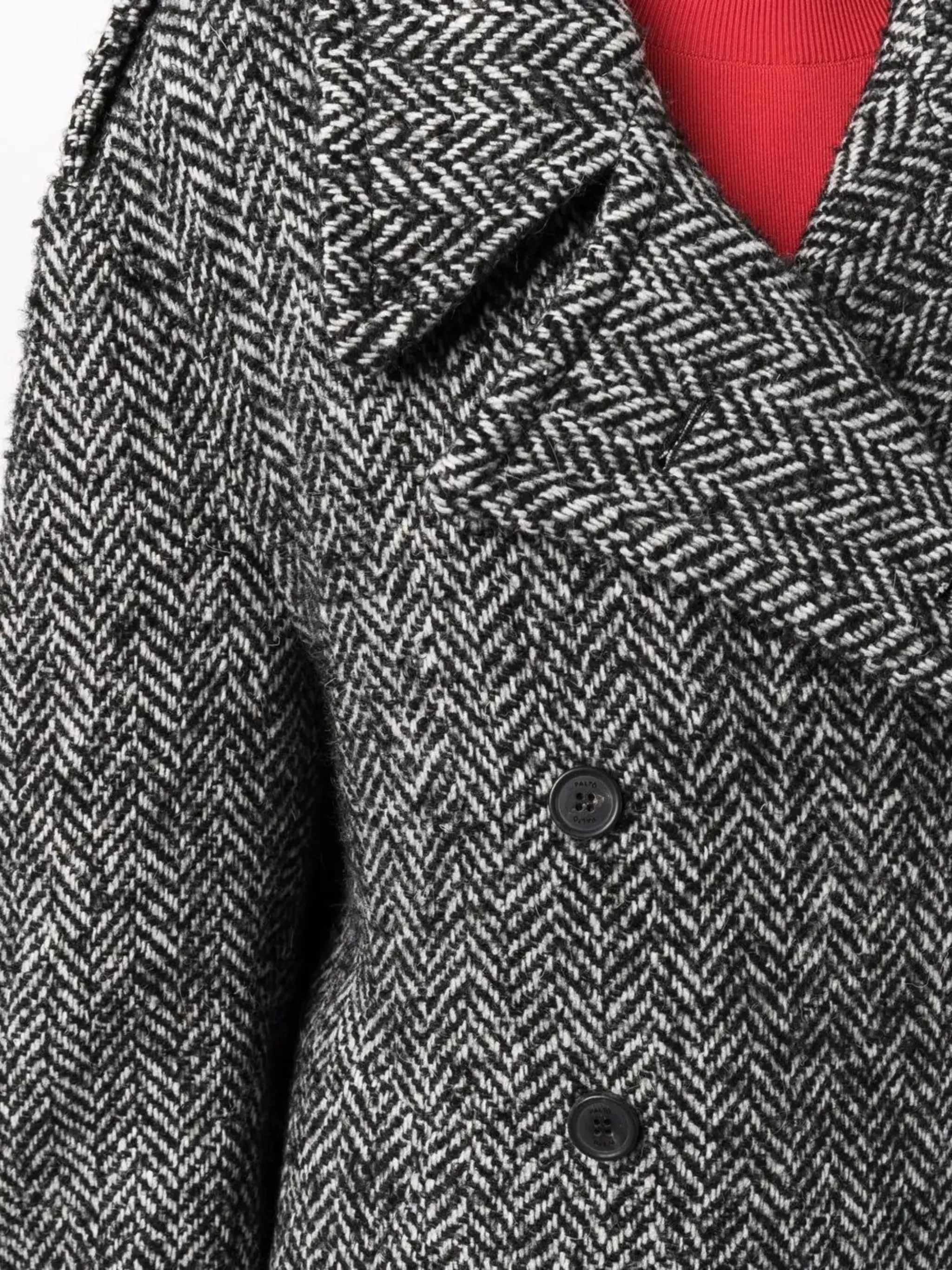Auralee Wool Alpaca Herringbone Tweed Soutien Collar Coat Brown Herringbone  | Cultizm