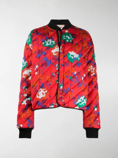 red padded bomber jacket