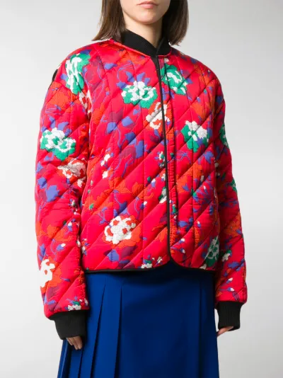 red padded bomber jacket