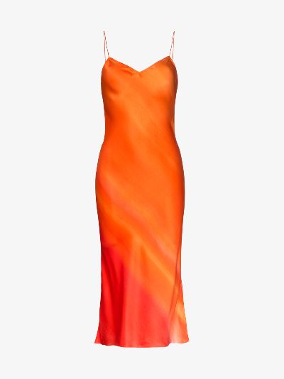 orange silk slip dress