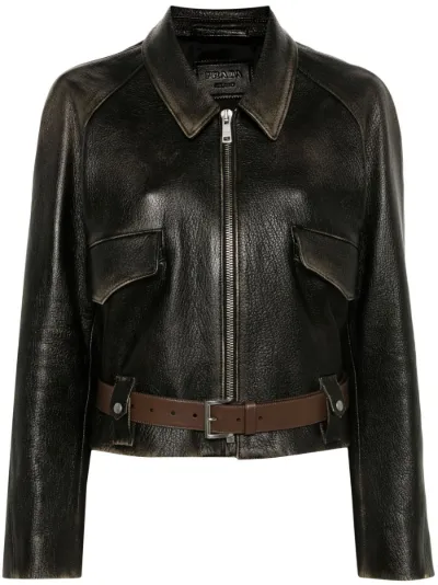 Prada leather biker jacket best sale