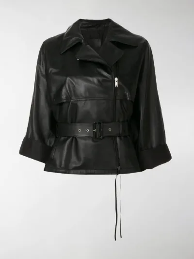 Prada - belted loose-fit biker jacket