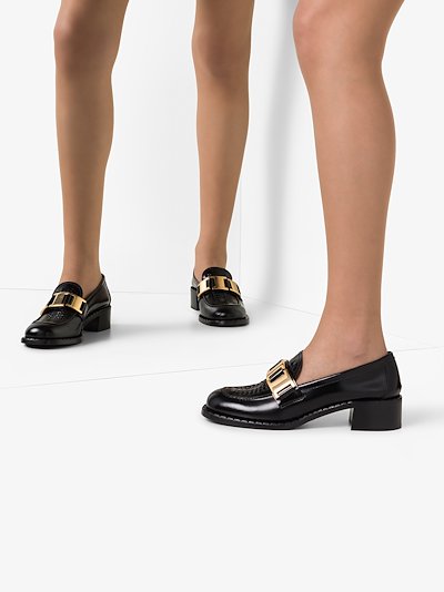 leather chain loafers by prada