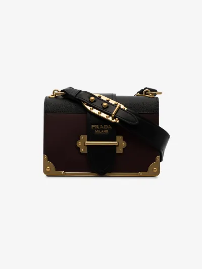 Prada Black And Burgundy Cahier Leather Crossbody Bag Browns Prada Black And Burgundy Cahier Leather Crossbody Bag
