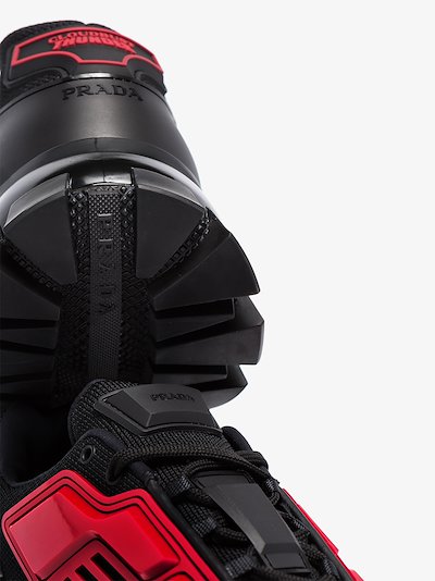 Prada black and red cloudbust thunder low top sneakers | Browns