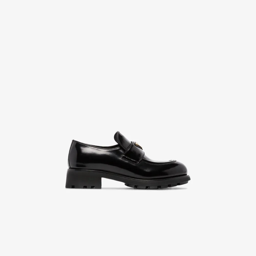 prada black chunky leather logo loafers